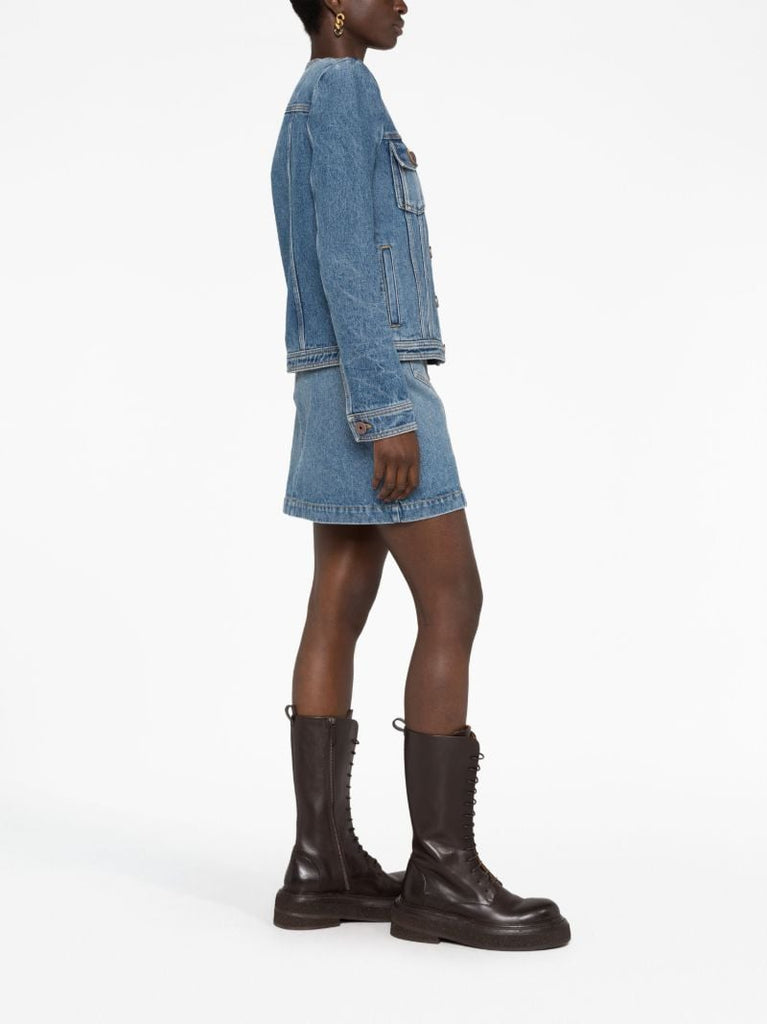 Blue Collarless Denim Jacket