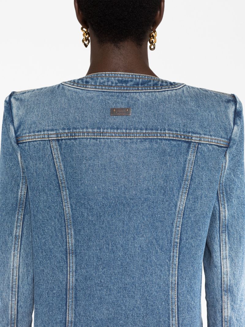 Blue Collarless Denim Jacket