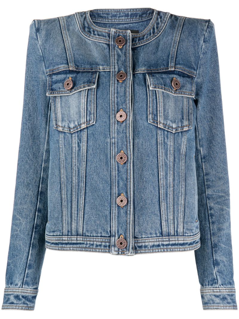 Blue Collarless Denim Jacket
