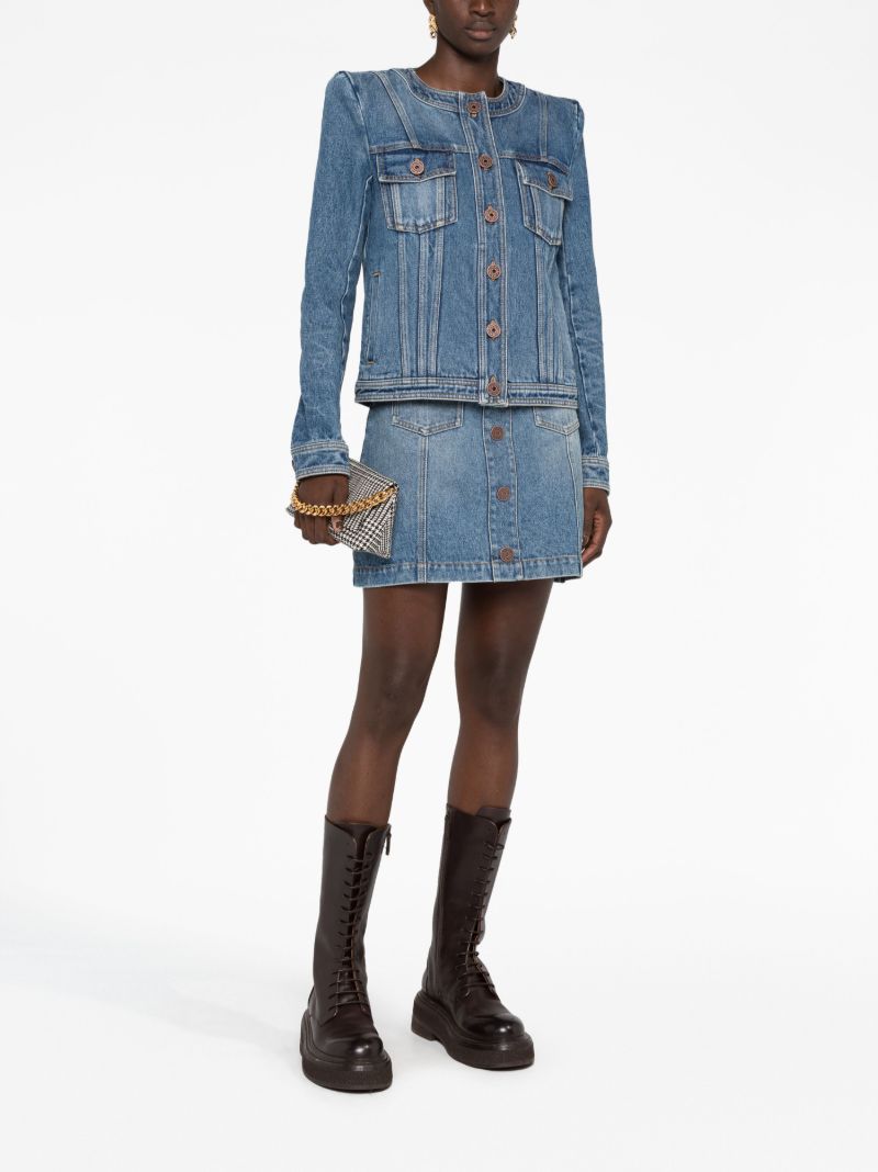 Blue Collarless Denim Jacket