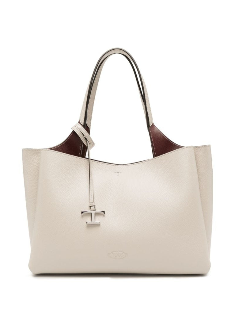Neutral Medium Leather Tote Bag