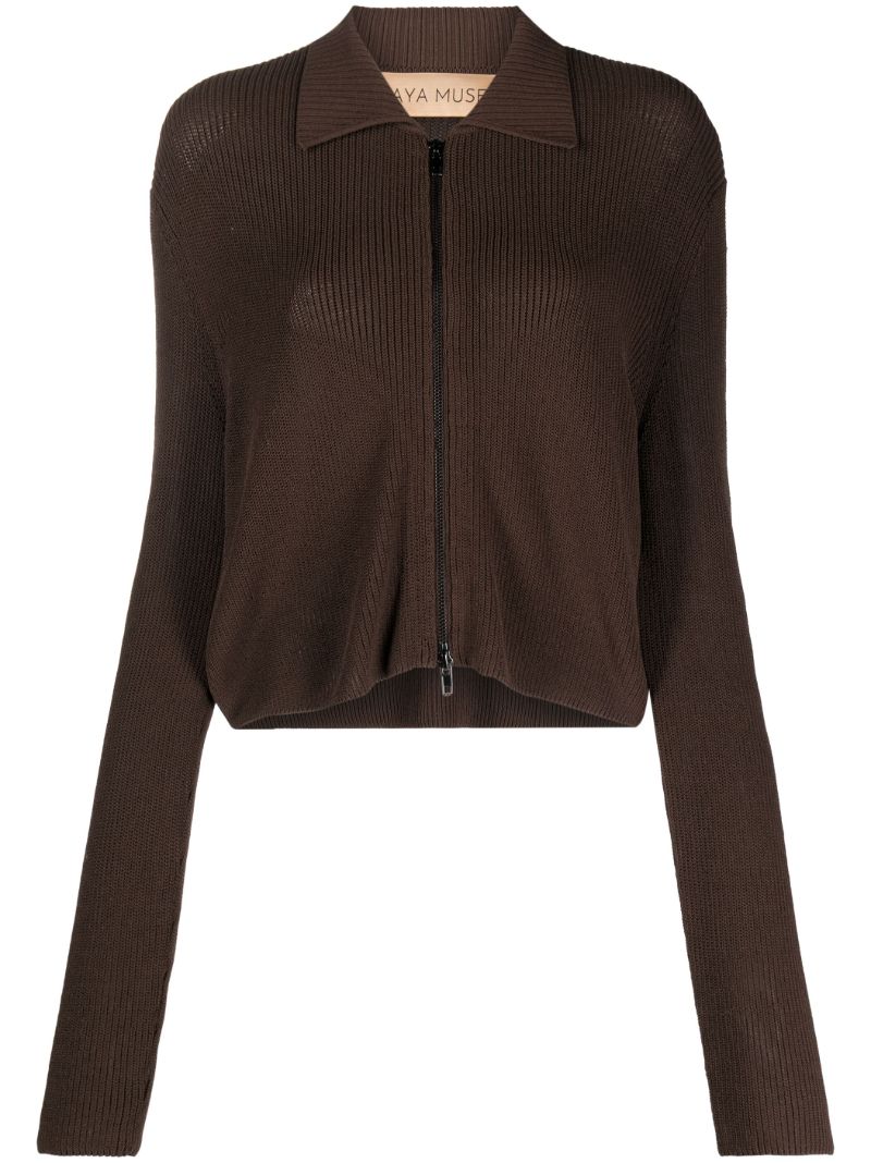 Brown Musa Ribbed-knit Cardigan