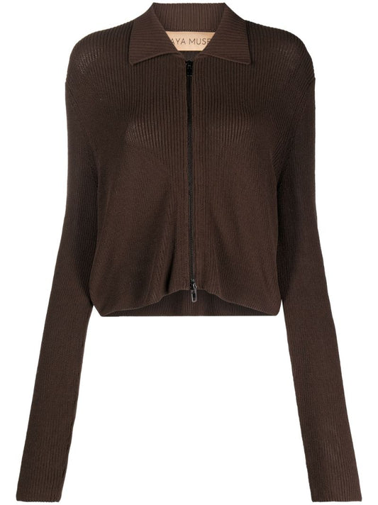 Brown Musa Ribbed-knit Cardigan