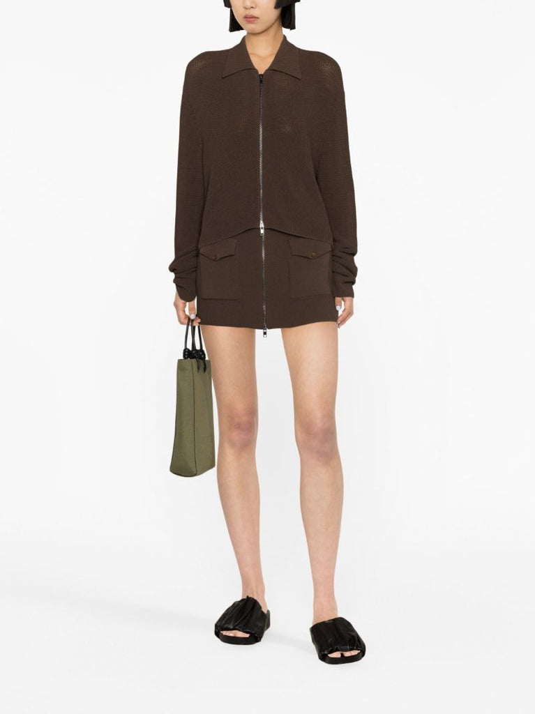 Brown Musa Ribbed-knit Cardigan
