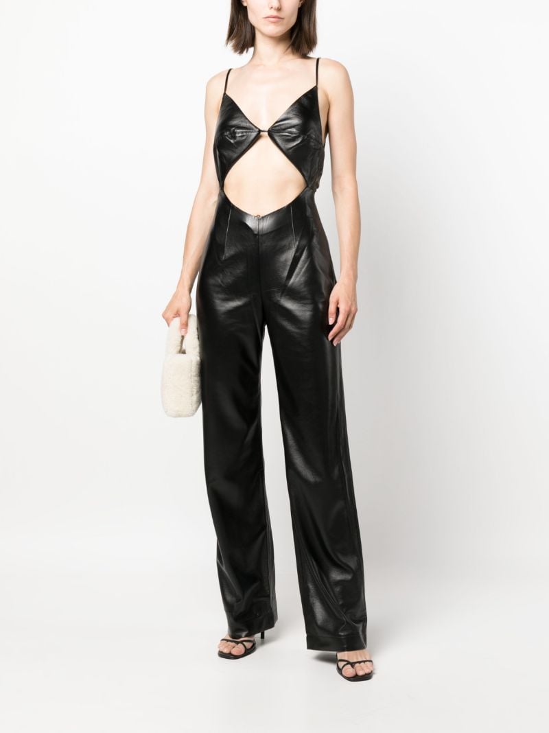 Black Cut-out Faux-leather Jumpsuit