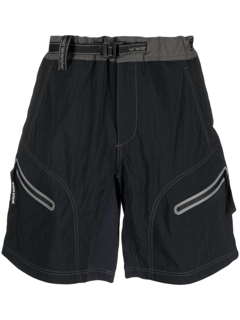 X Maison KitsunÃ_x0083_Â© Black Belted Hiking Shorts