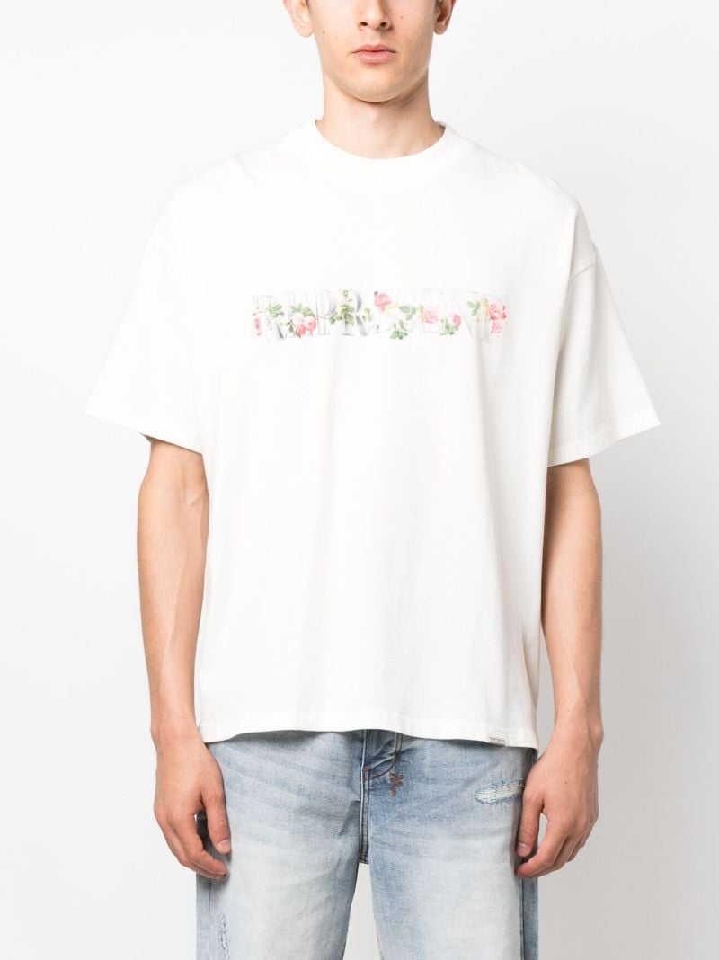 White Floral Initial Cotton T-shirt