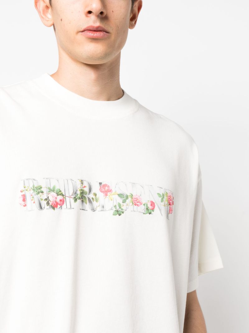 White Floral Initial Cotton T-shirt