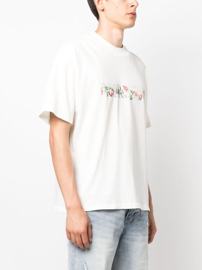 White Floral Initial Cotton T-shirt