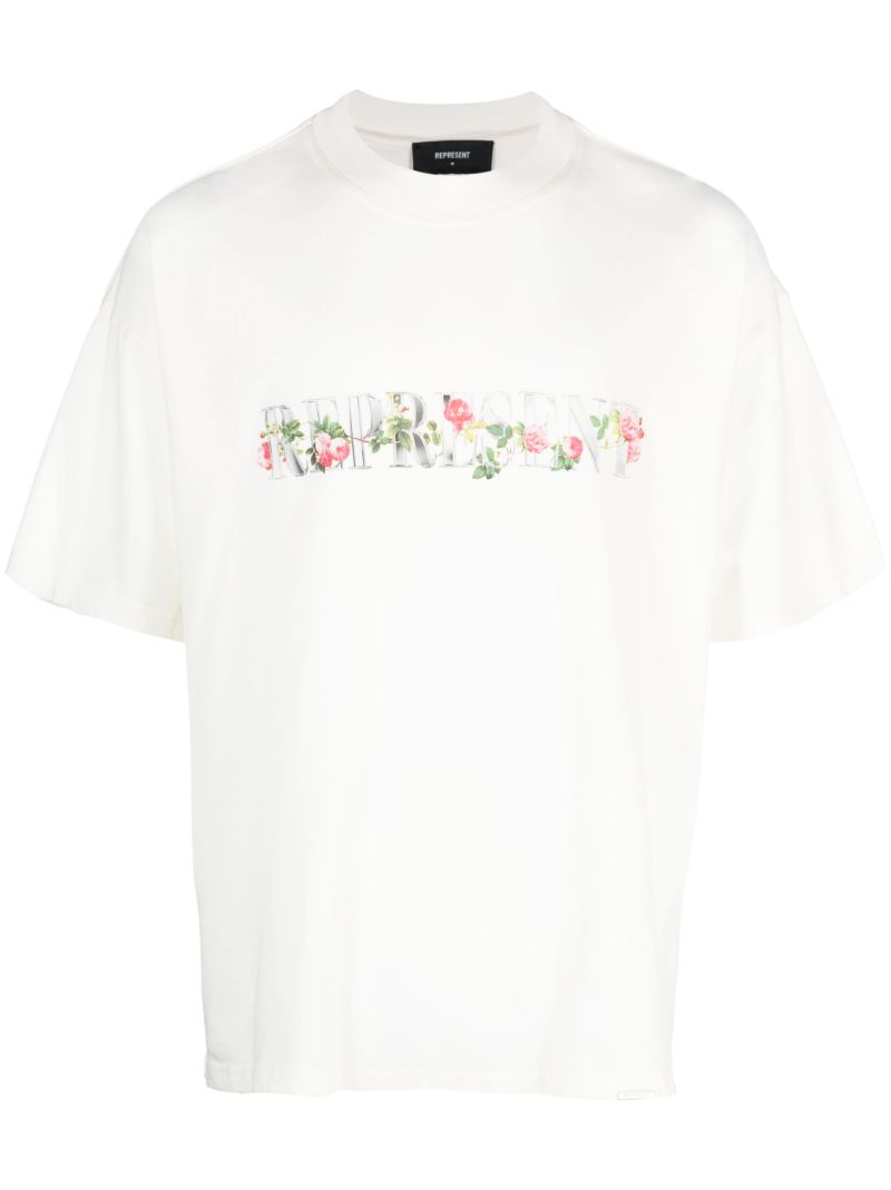 White Floral Initial Cotton T-shirt
