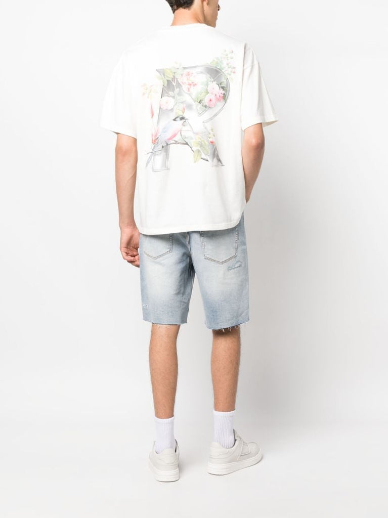 White Floral Initial Cotton T-shirt