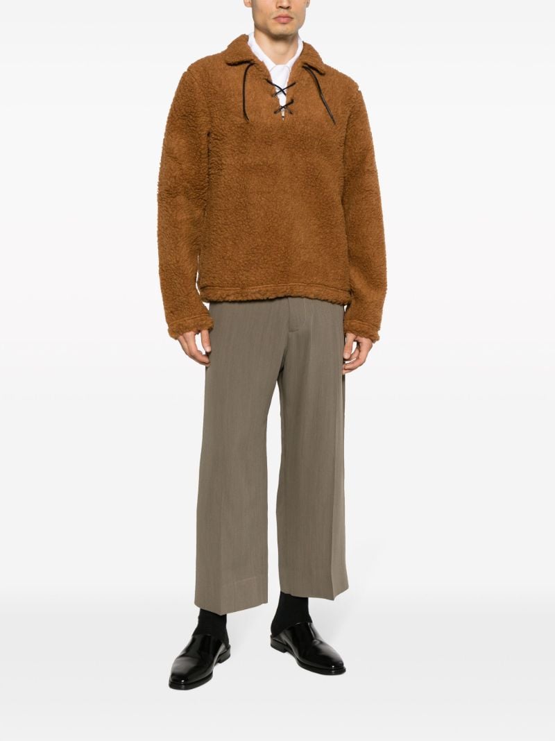 Brown Tie-up Fleece Pullover