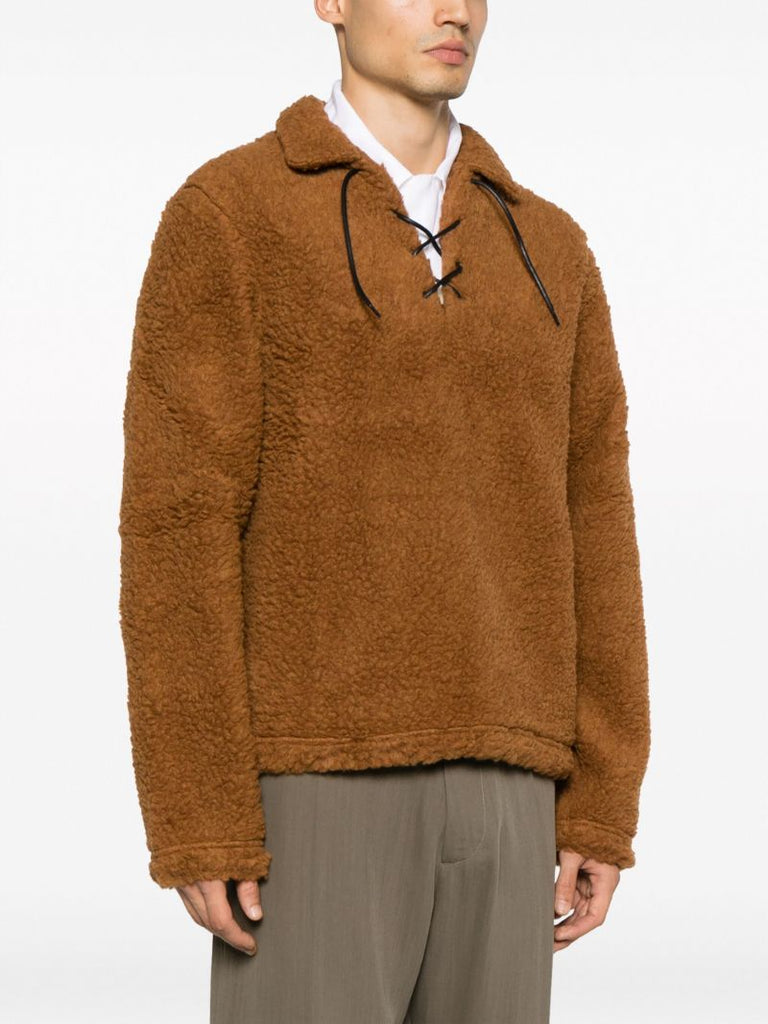 Brown Tie-up Fleece Pullover