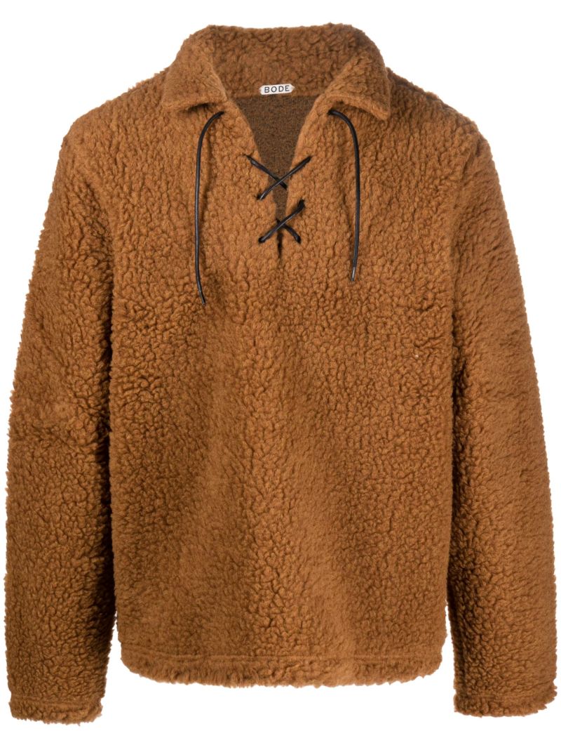 Brown Tie-up Fleece Pullover