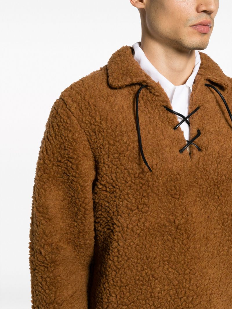 Brown Tie-up Fleece Pullover