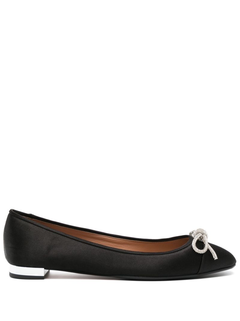 Black Parisina Crystal Bow Satin Ballerina Shoes
