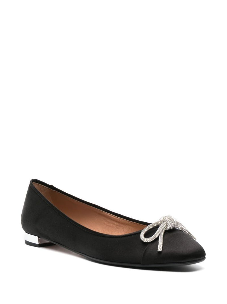 Black Parisina Crystal Bow Satin Ballerina Shoes