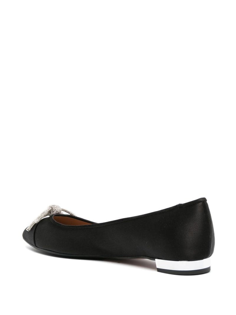 Black Parisina Crystal Bow Satin Ballerina Shoes