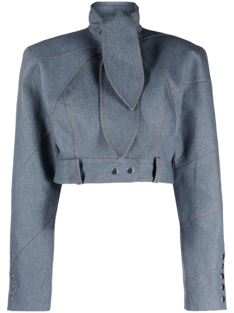 Blue Pussy-bow Collar Denim Jacket