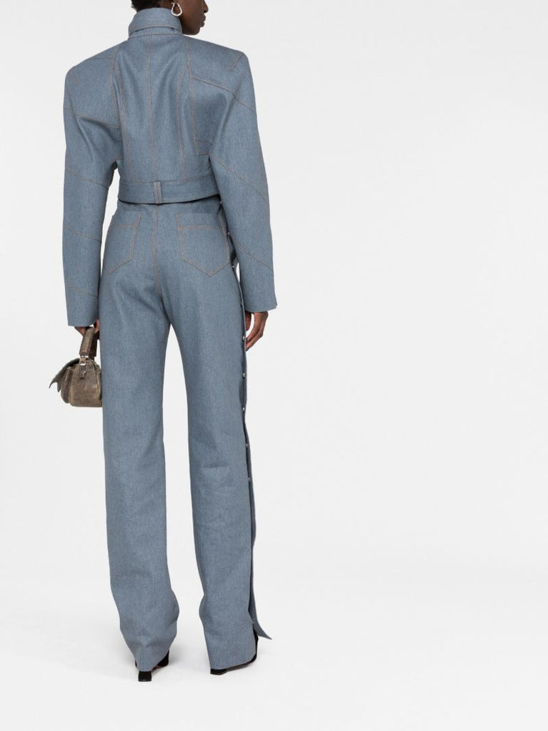 Blue Pussy-bow Collar Denim Jacket