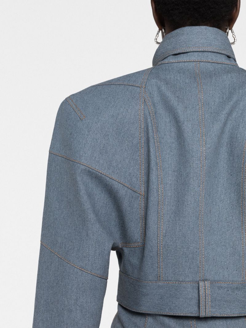 Blue Pussy-bow Collar Denim Jacket