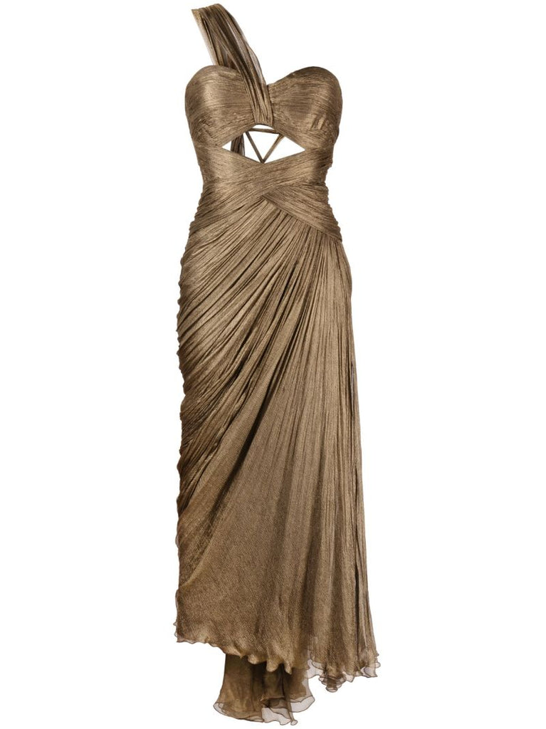 Brown Amelia One-shoulder Silk Gown
