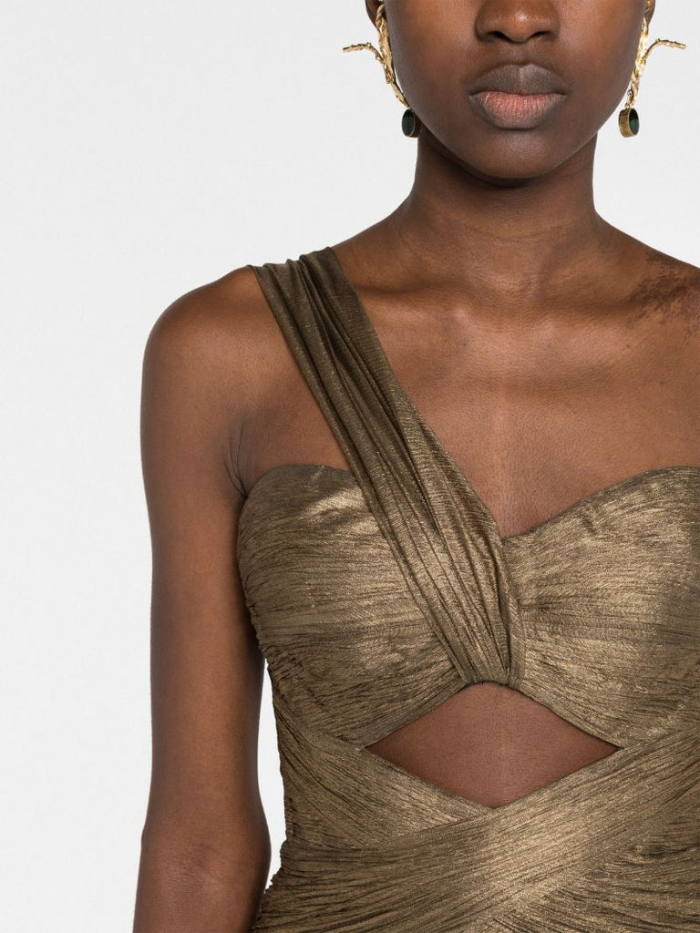 Brown Amelia One-shoulder Silk Gown