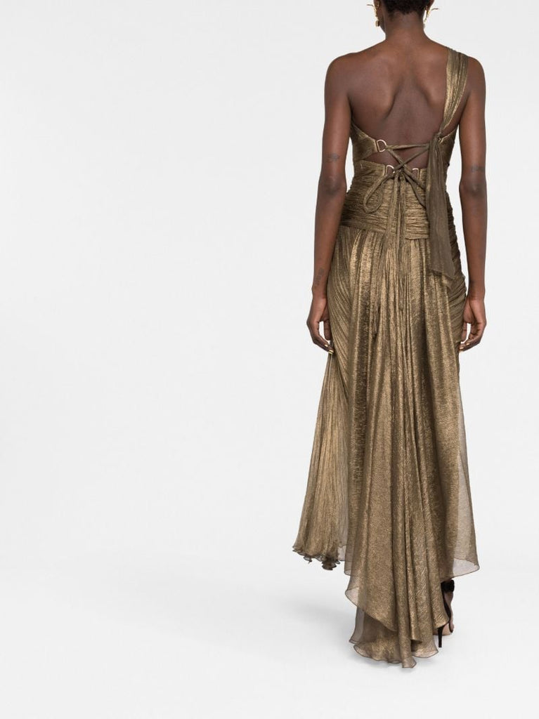 Brown Amelia One-shoulder Silk Gown