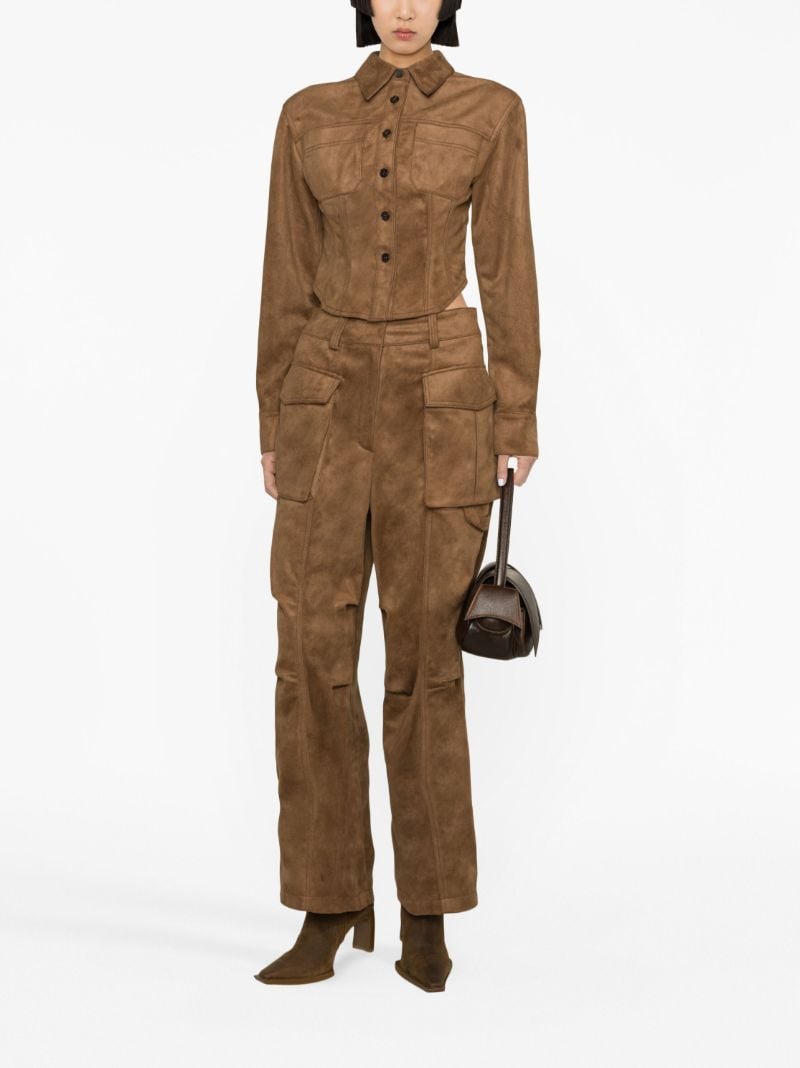 Brown Faux-suede Cargo Trousers