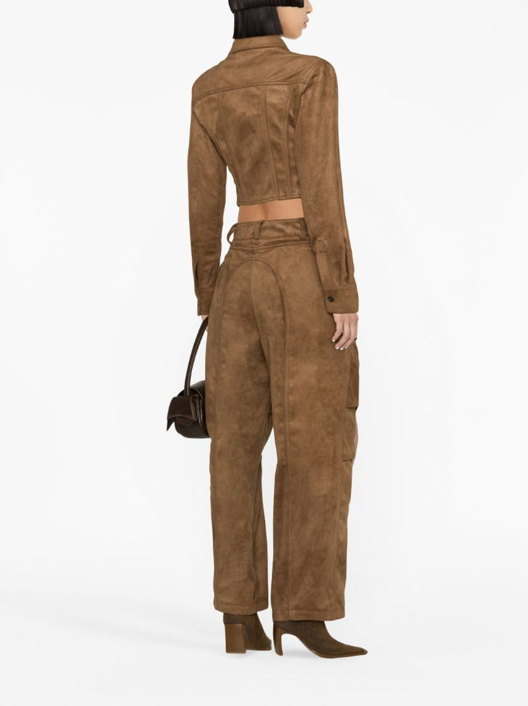 Brown Faux-suede Cargo Trousers