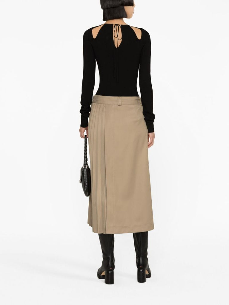 Neutral Side-pleat Midi Skirt