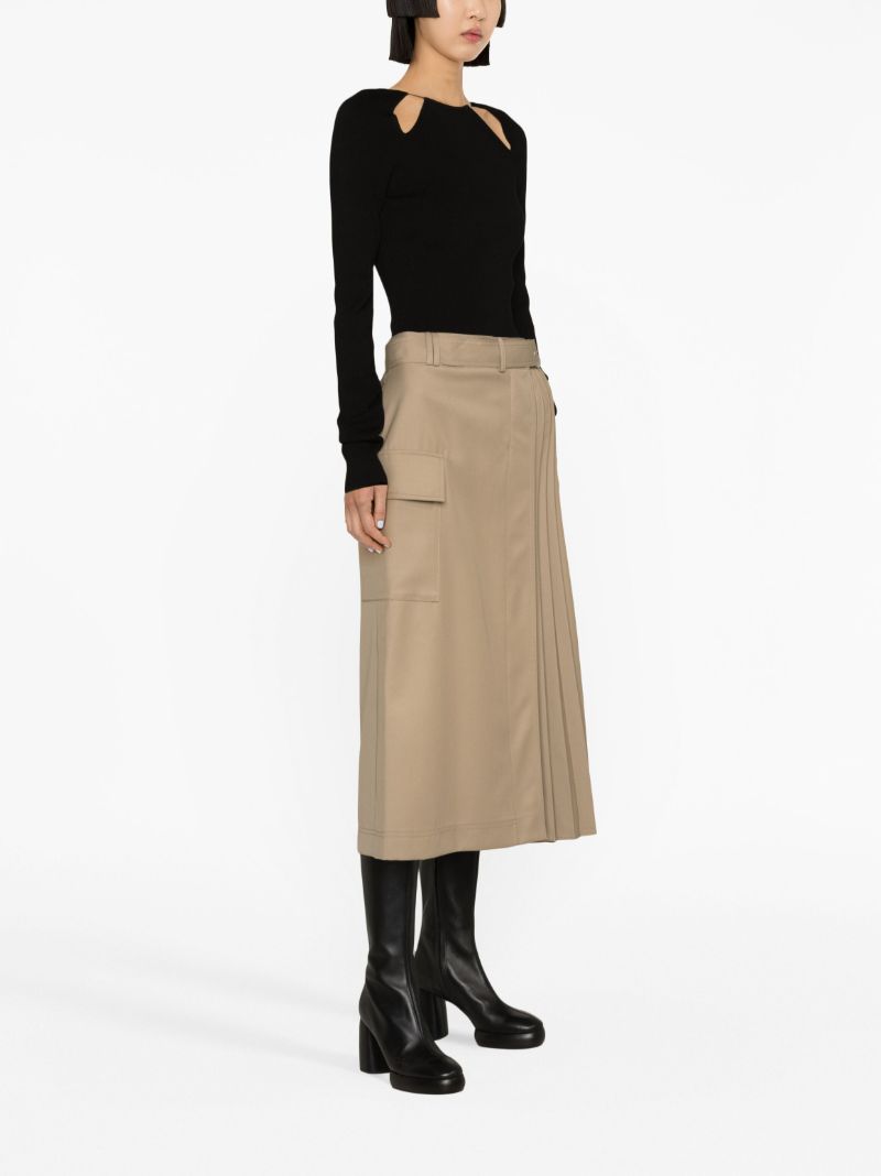 Neutral Side-pleat Midi Skirt