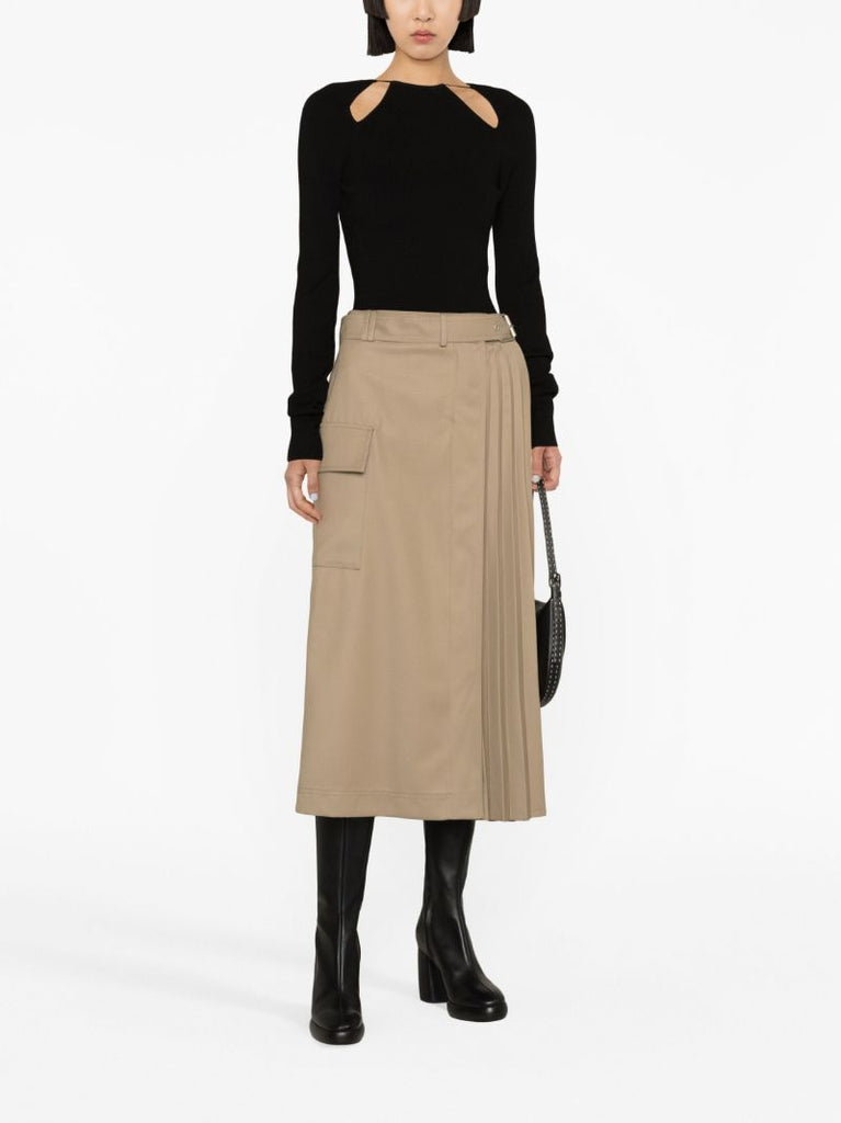 Neutral Side-pleat Midi Skirt