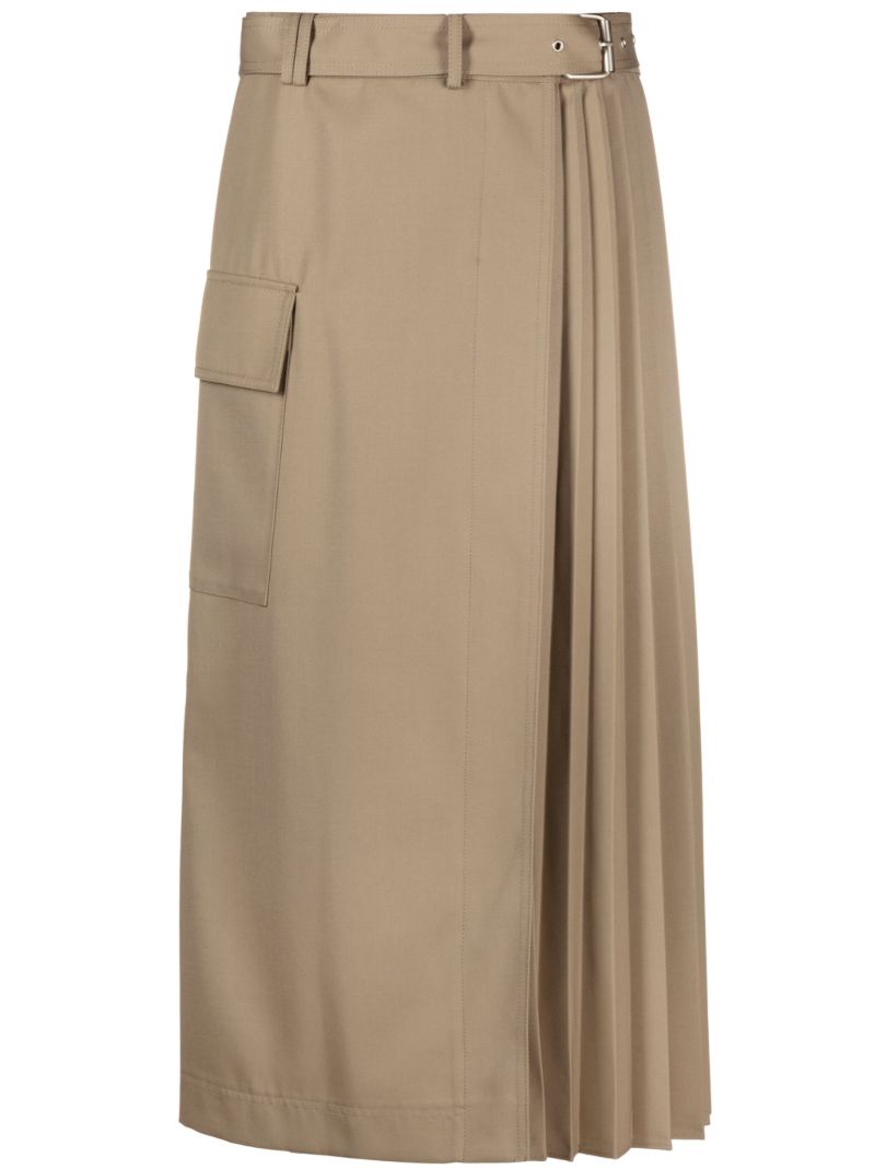Neutral Side-pleat Midi Skirt