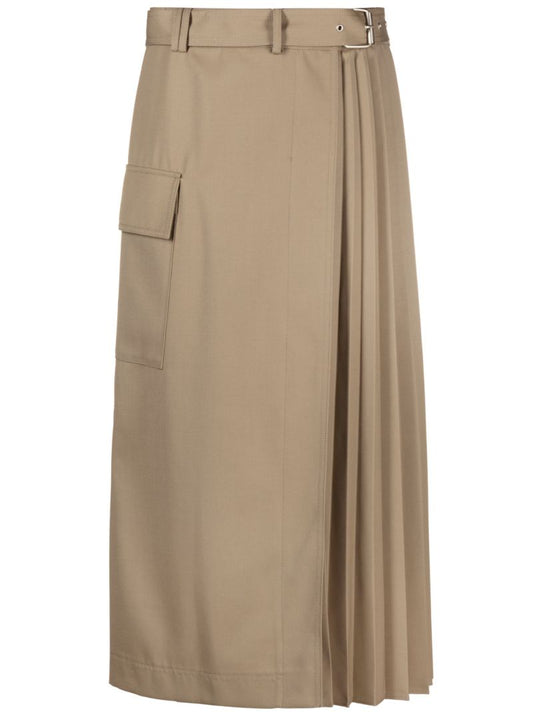 Neutral Side-pleat Midi Skirt
