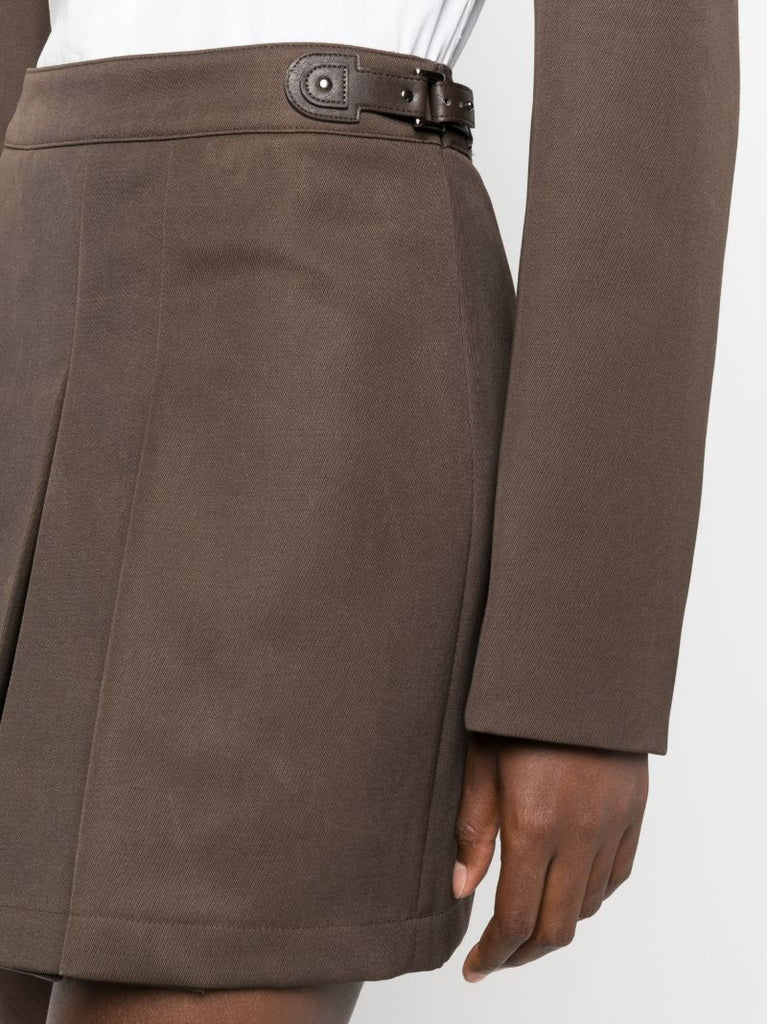 Brown Pleated Mini Skirt
