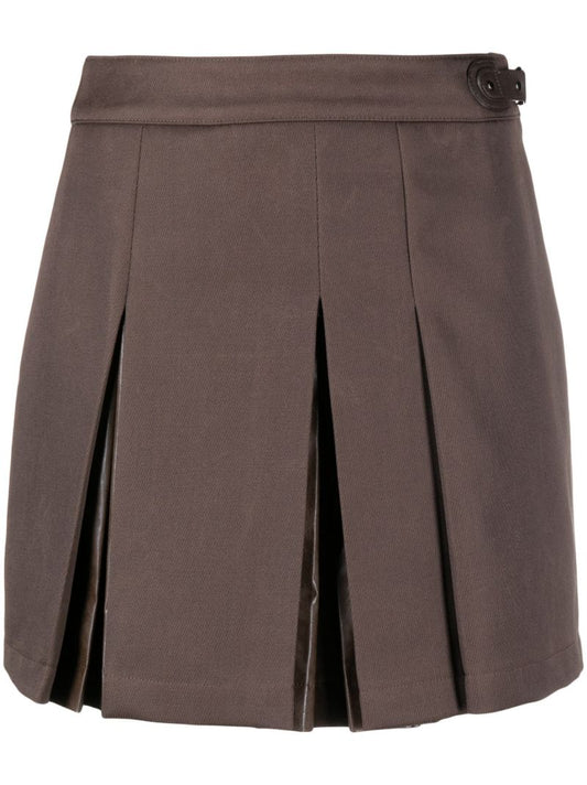Brown Pleated Mini Skirt