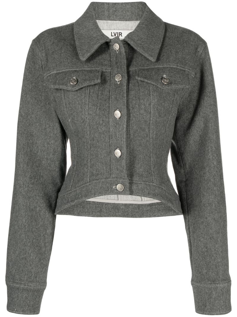 Grey Single-breasted Cropped Jacket