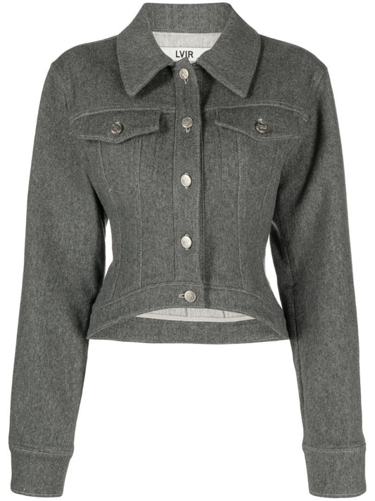Grey Single-breasted Cropped Jacket