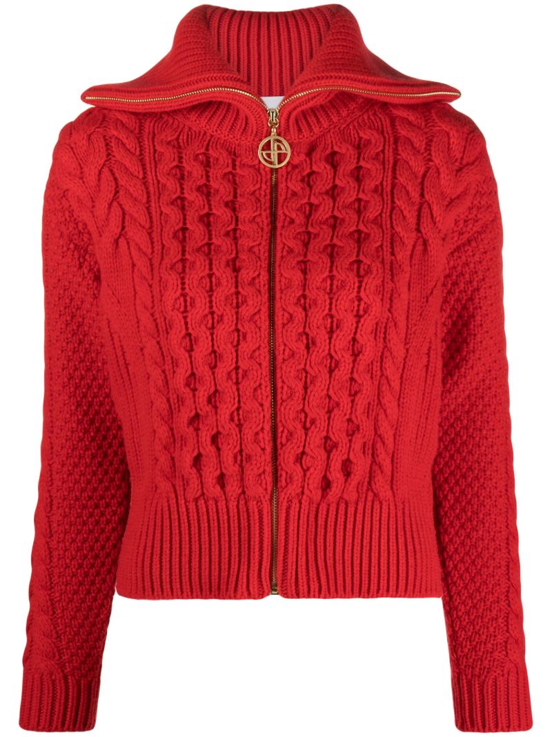 Red Cable-knit Zip-up Cardigan