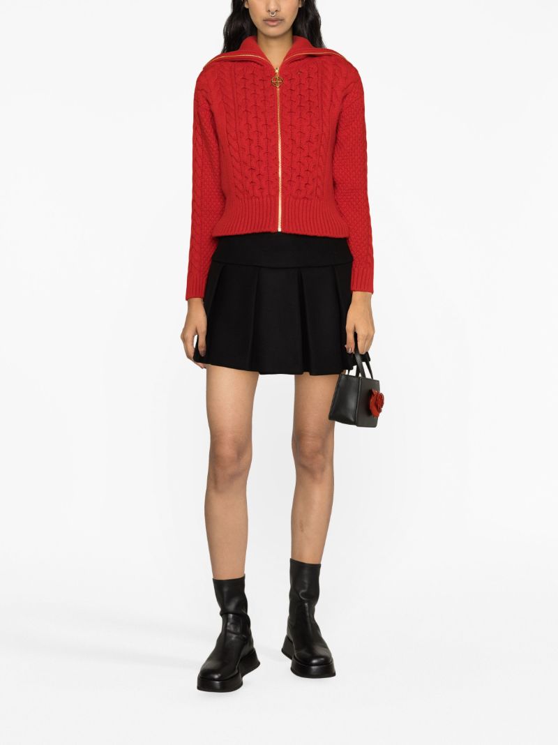 Red Cable-knit Zip-up Cardigan