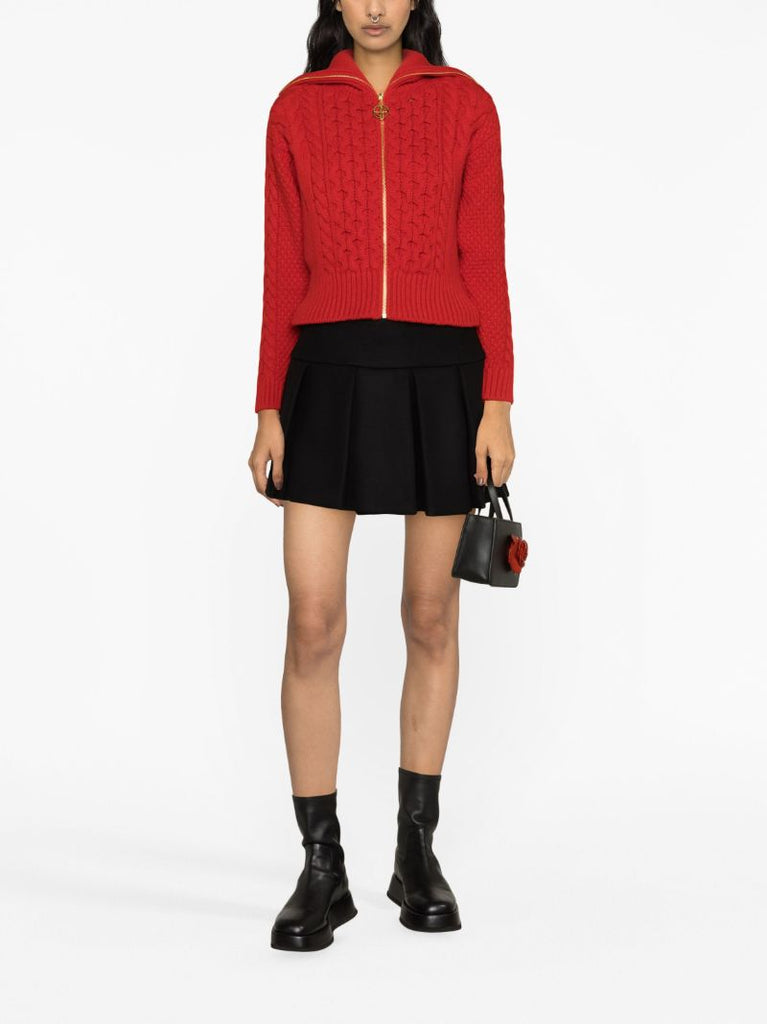 Red Cable-knit Zip-up Cardigan