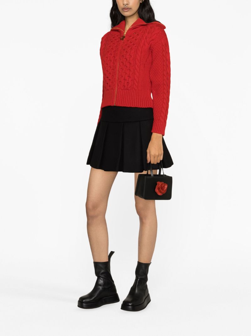 Red Cable-knit Zip-up Cardigan