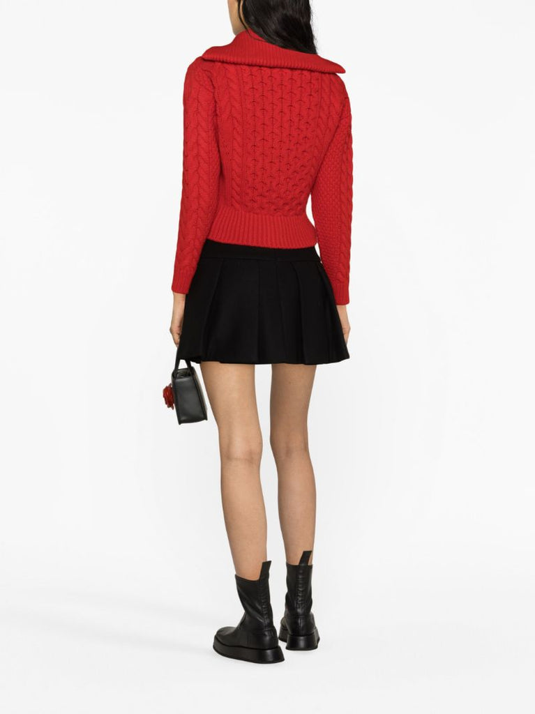 Red Cable-knit Zip-up Cardigan