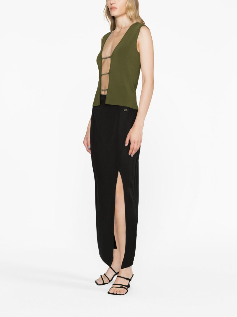 Green Crystalline Lattice Sleeveless Top