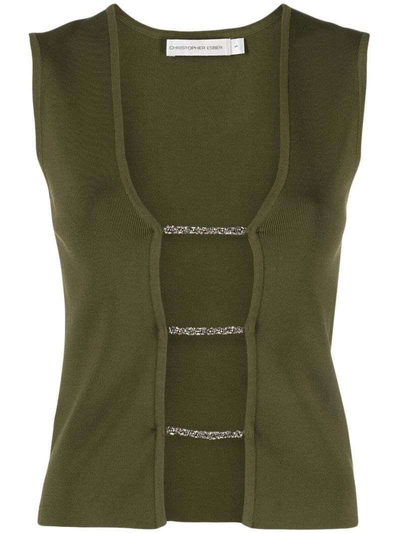 Green Crystalline Lattice Sleeveless Top
