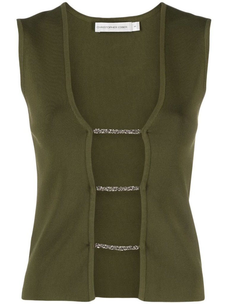 Green Crystalline Lattice Sleeveless Top