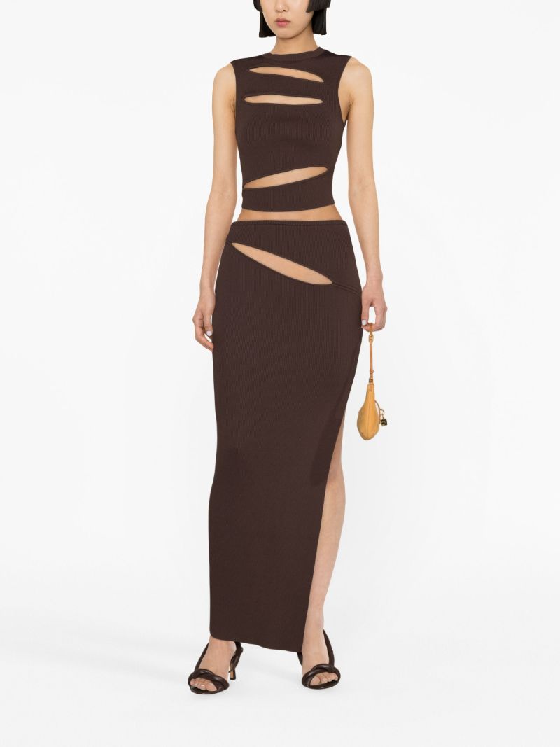 Brown Slashed Knit Crop Top