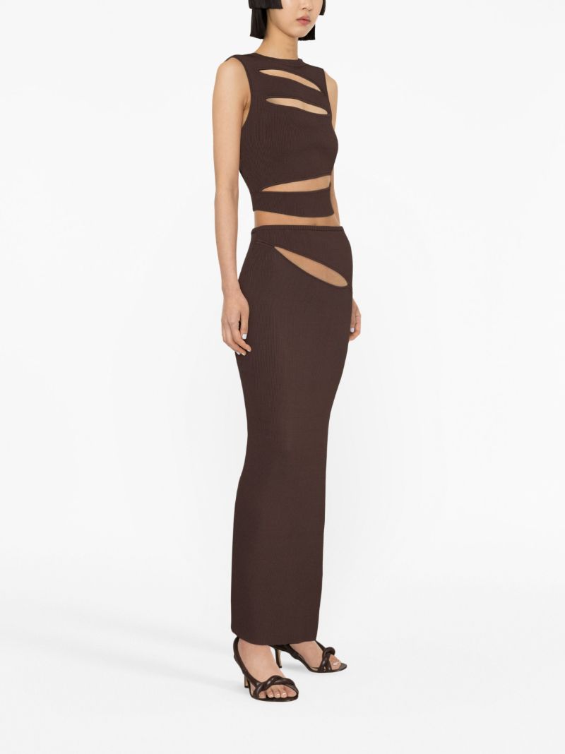 Brown Slashed Knit Crop Top
