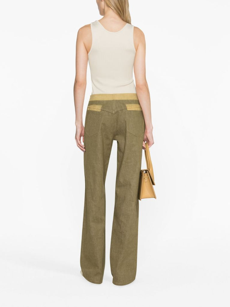 Green Deconstruct Straight Leg Cotton Trousers